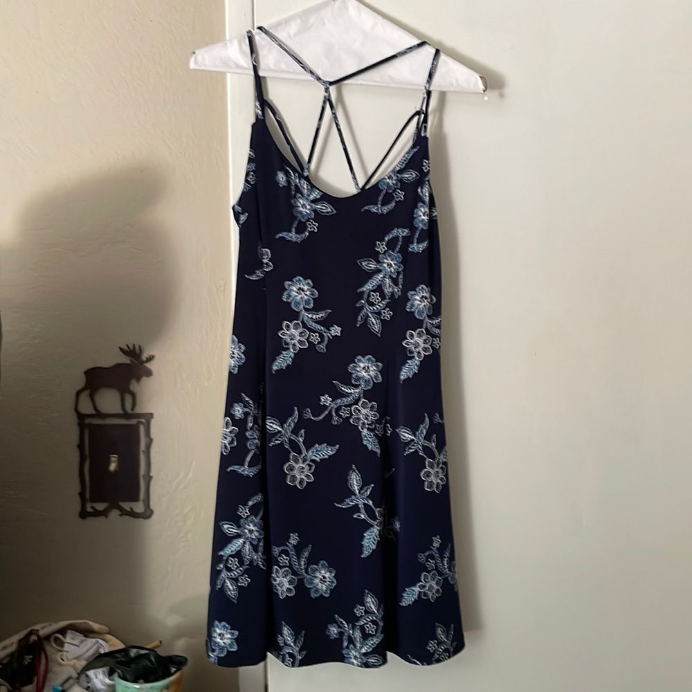 Navy blue floral print above-knee dress Aeropostale medium